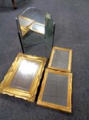 Three gilt framed mirrors together with a triple dressing table mirror