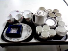 Two trays containing assorted china to include Royal Grafton coffee service (as found),