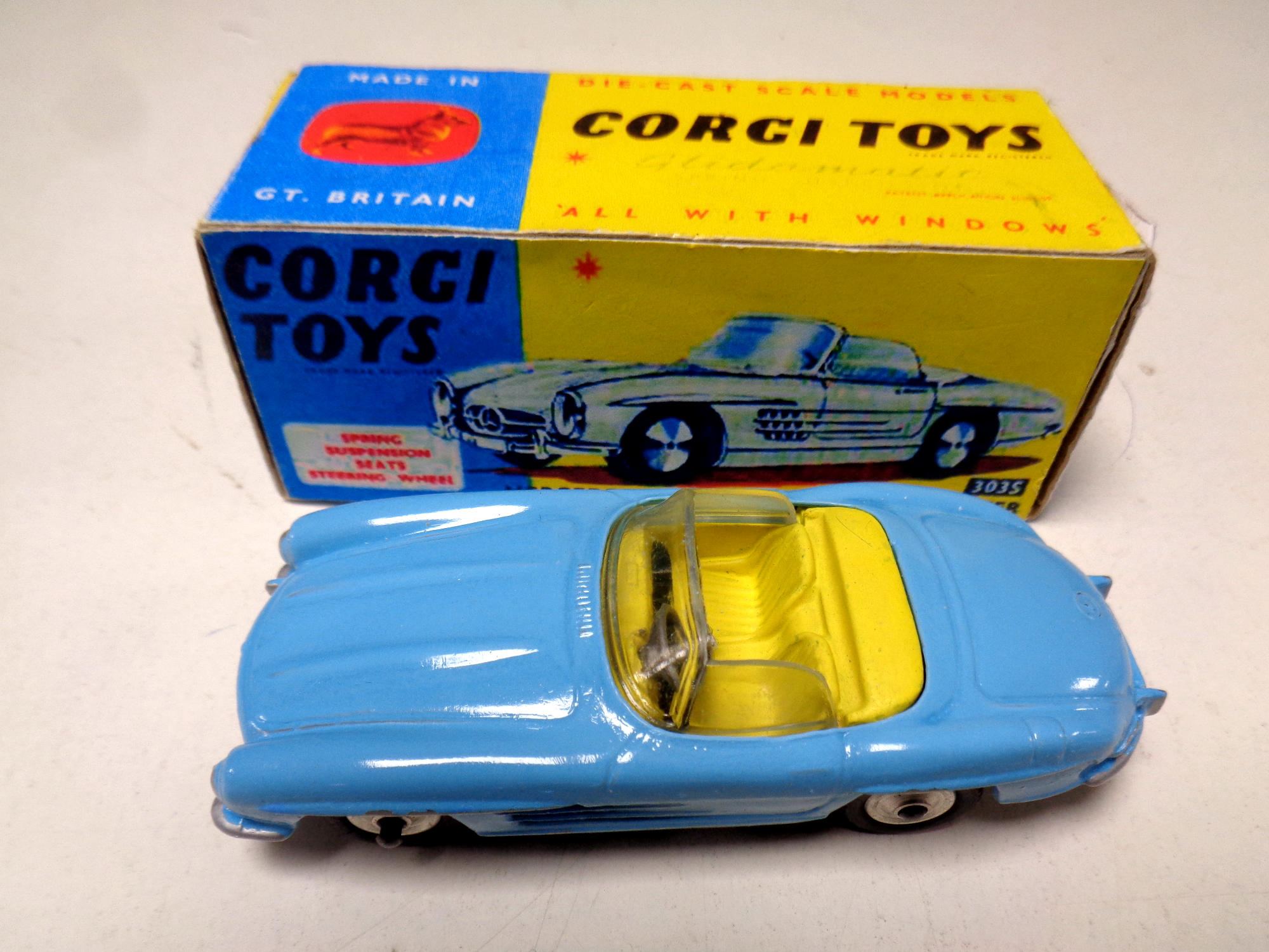 Corgi Toys 3035 303SL Mercedes-Benz Open Roadster in light blue, with box (as found).