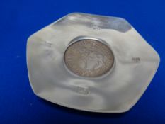 A small silver dish inset with a silver jubilee coin