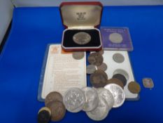 A quantity of coins including Queen Elizabeth fifty pence piece,