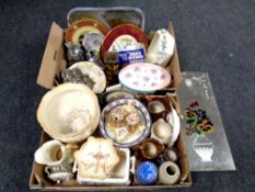 Two boxes containing antique and later ceramics to include tureens,