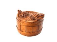 A Chinese carved hardwood netsuke - turtles on barrel