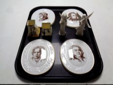 A tray containing four Meissen composer wall plaques,