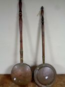 Two 19th century brass bed warming pans