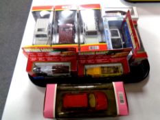 A tray containing die cast vehicles to include antique lorries, Newray, Toyota, Land Cruiser,