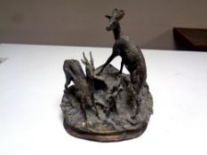 A spelter figure group of mountain goats