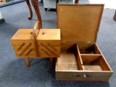 A 20th century concertina sewing box together with a plywood box with key