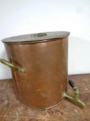 A 19th century copper and brass lidded stock pot, height 29.