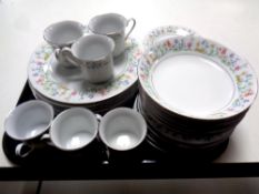 A tray containing thirty one pieces of Crown Ming floral patterned fine china
