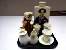 A tray containing assorted ceramics to include a Graff four piece tea service,