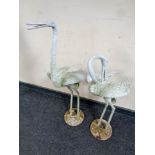 Two wrought metal garden figures of cranes