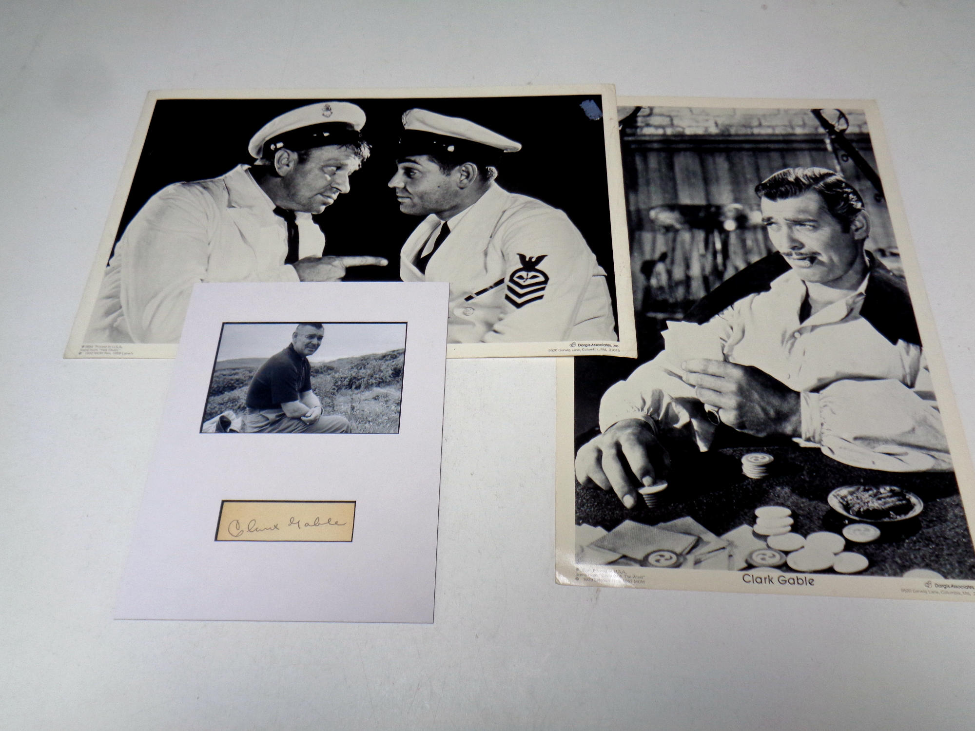 A Clark Gable autograph with two vintage cinema cards of Clark Gable in Gone with the Wind,