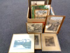 A box of continental pictures and prints,