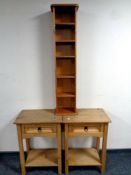 A pair of contemporary pine side tables fitted a drawer together with a pine media stand