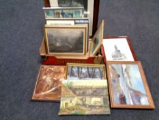 A box of continental pictures and prints,