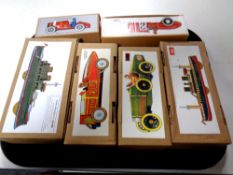 A tray containing retro style wind up tin plate racing cars and boats,