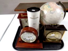 A tray containing three contemporary mantel clocks together with a George F Cram Company classic