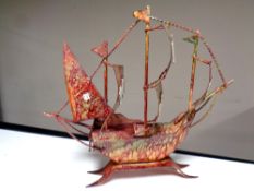 A metal model of a galleon