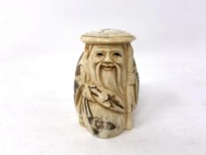 A Chinese carved bone netsuke - village elder with stick