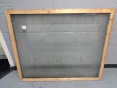 A framed etched pub window W M Stones Ltd,