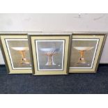 Three contemporary prints depicting comports in decorative silvered frames