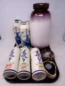 A West German vase together with five Delft Bols ceramic bottles (two sealed) and two tea light