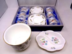 A boxed Aynsley Cottage Garden coffee set together with a Wild Tudor patterned dish and a Wedgwood