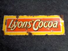 A vintage Lyon's Cocoa enamel sign, 91 x 30.