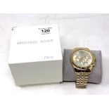A gent's gold plated Michael Kors wristwatch in box