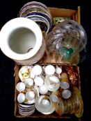 Two boxes containing assorted ceramics to include English and Czechoslovakian tea china,