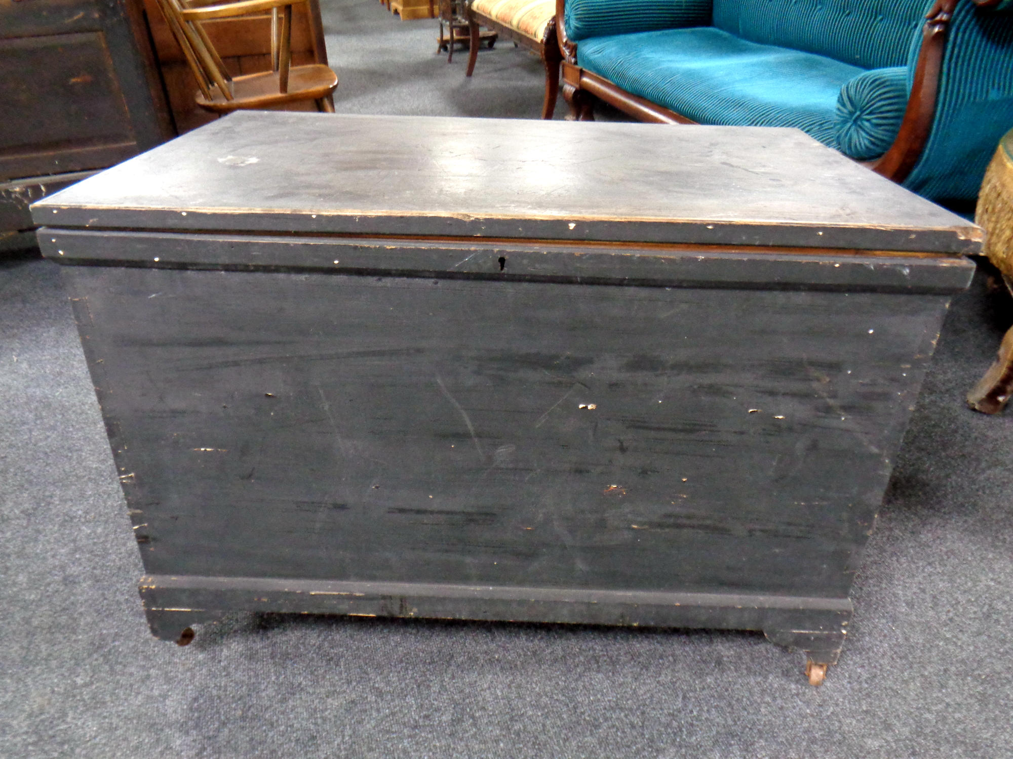 An antique pine blanket box,