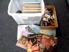 A box and a crate containing a quantity of vinyl LPs, easy listening and classical,