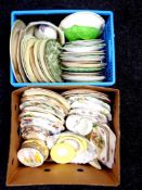 Two boxes containing miscellaneous ceramics to include Carlton ware dish, tea ware, meat plates,