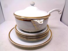 A Minton Grecian Key soup tureen with ladle together with seven dinner plates