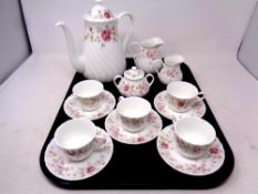A tray containing 14 pieces of Wedgwood Posy bone tea china