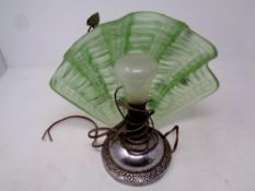 A green glass and chrome Art Deco shell lamp