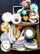 Two boxes containing miscellaneous ceramics to include pottery vases,
