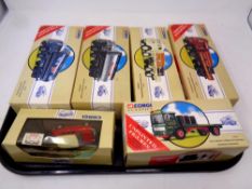 A tray containing six boxed Corgi die cast vehicles to include cylinder tankards, flat bed lorries,