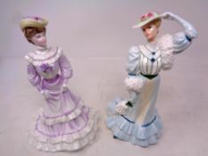 Two Coalport Golden Age limited edition figures, Louisa at Ascot and Beatrice at the Garden Party,