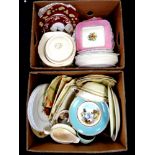 Two boxes containing assorted ceramics to include antique and later dinnerware, tureens,