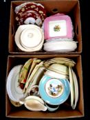 Two boxes containing assorted ceramics to include antique and later dinnerware, tureens,