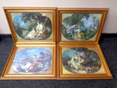 A set of four contemporary framed prints, figures in 18/19th century dress,