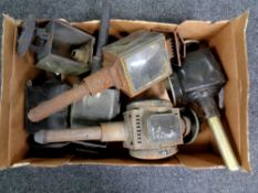 A box containing six antique carriage lamps (as found)