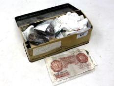 A collection of Victorian and later silver and copper coins and banknotes, as illustrated.