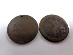 A 1797 cartwheel penny and an 1812 Samuel Farraday Bilston token