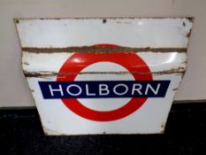 A Holborn enamelled London underground sign