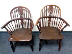 An near pair of antique yewwood Windsor armchairs