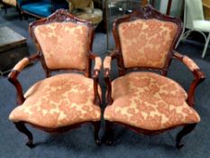 A pair of reproduction French style salon armchairs