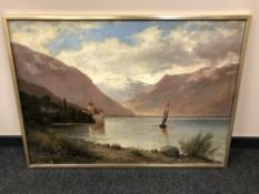 19th century continental school : Sailing boats in a loch, oil on canvas,